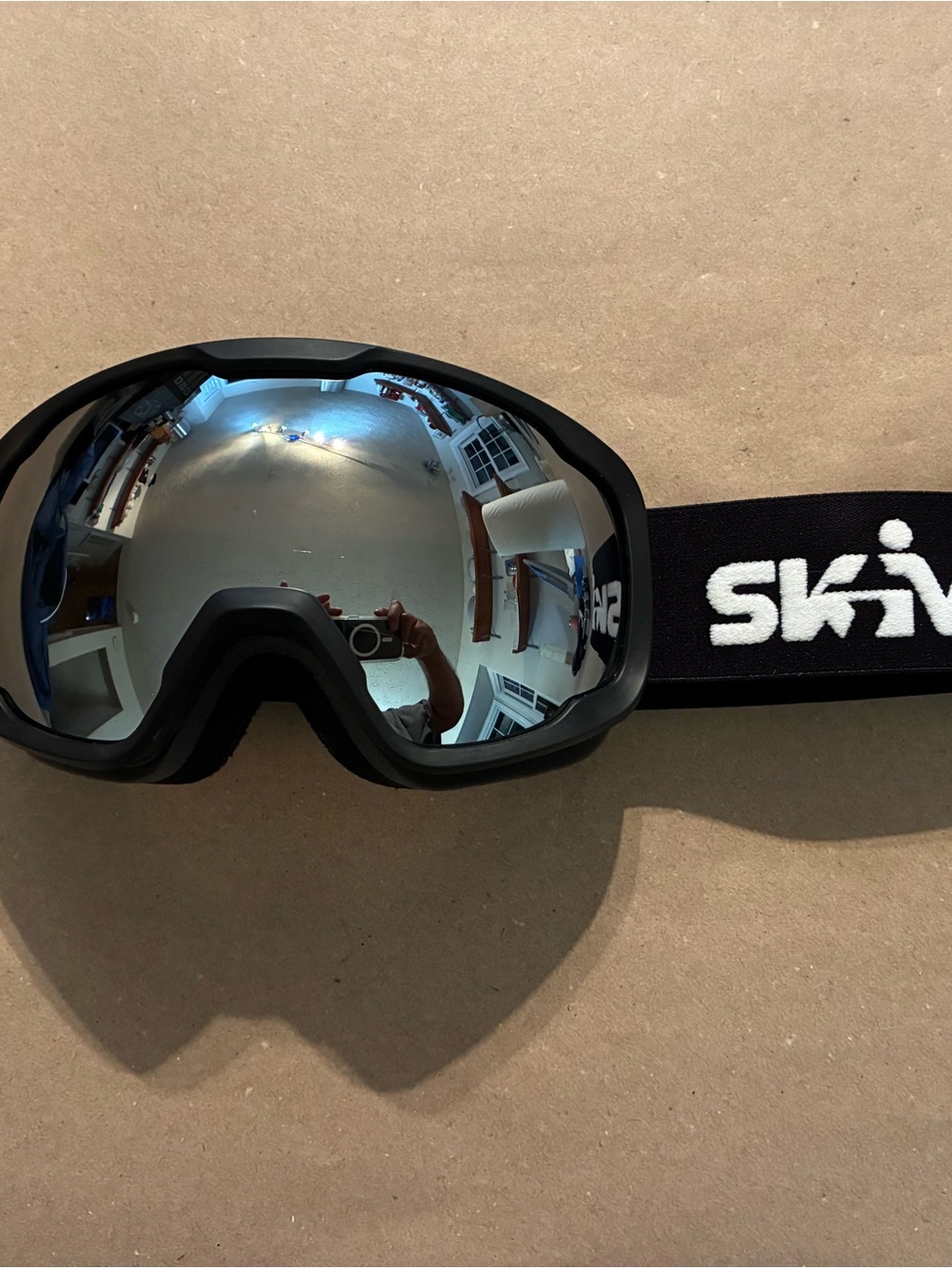Black Ski Goggles with Mirrored Silver Lens